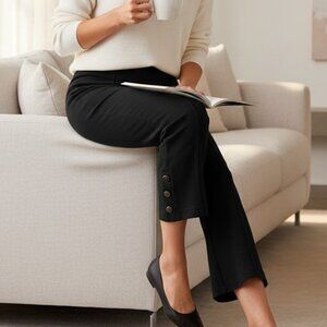 Ann Taylor Ribbed Ponte Knit Pants Black Side Zip Button Cuff Detail Size 4